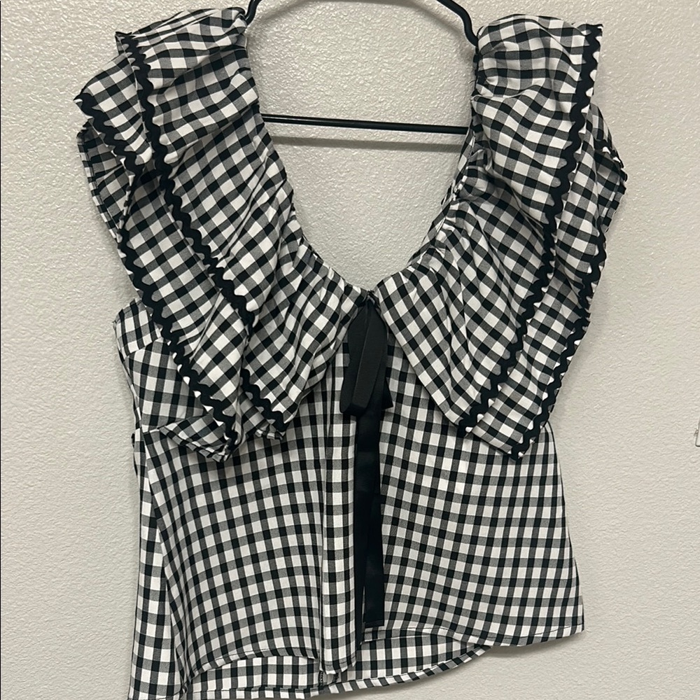 Sugarlips Black and White Asymmetrical Ruffled Blouse